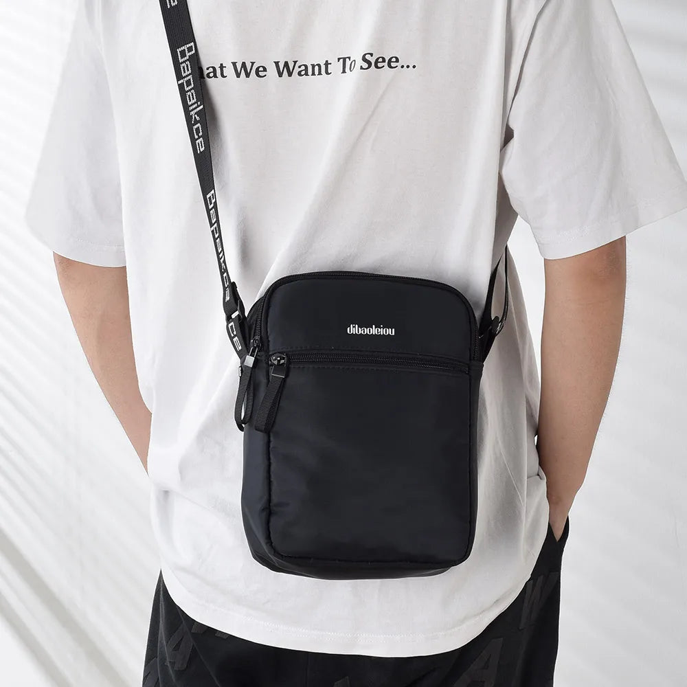 Messenger Sling Bag Men's Fashionable Waterproof Oxford Cloth Zipper Pocket Mobile Phone Bag Travel Men's Crossbody Bag