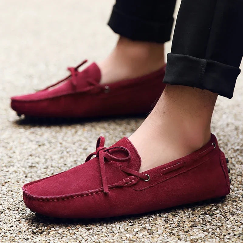 Loafers Men Handmade Leather Shoes Casual Driving Flats Slip-on Moccasins Boat Shoes Plus Size Lace-up lazy bean shoes