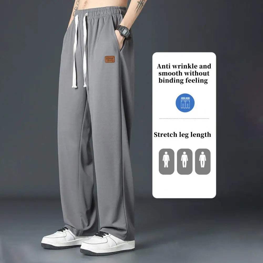 Men Ice Silk Pants Comfortable Men Pants Stylish Men's Wide Leg Sweatpants Breathable Ice Silk Summer Trousers with for Street