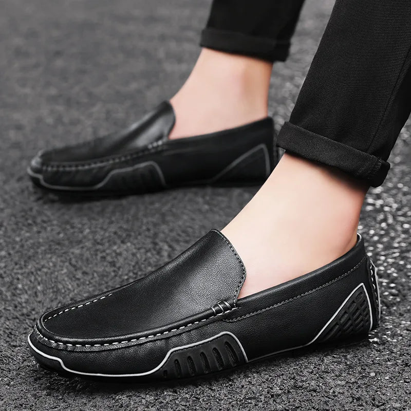 Men Casual Shoes Genuine Leather Loafers for Men Moccasins Breathable Slip on Driving Shoes Plus Size 38-48 Mocasines Hombre