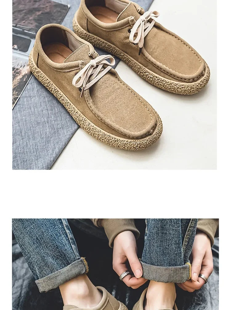 Retro casual men luxury brown suede leather loafers comfor soft sole driving shoes walking sneakers spring autumn moccasin