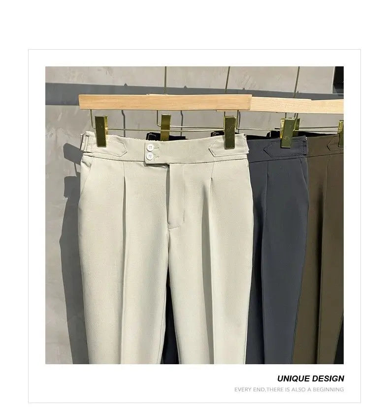 Pants Men Pleated Suit Pants Korean Fashion Ankle Length Streetwear Casual Pants Men Business Wear Trousers 2023 New Brand E84