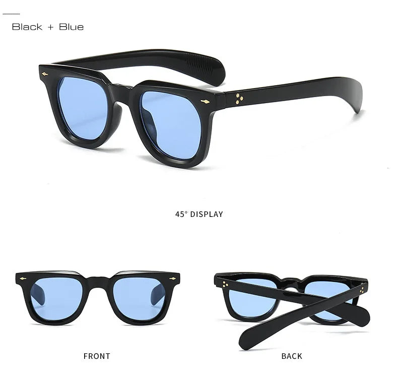 JNPCXI Small Square Women Rivets Decoration Sunglasses Gradient Jelly Tea Retro Punk Men Sun Glasses Shades UV400