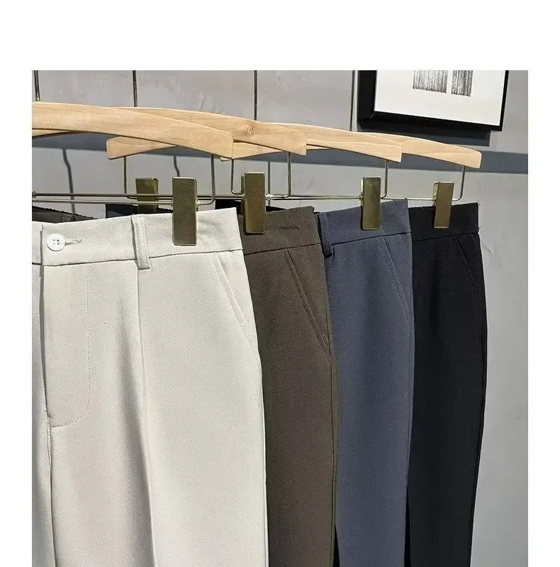 Men's Casual Half-High Waist Slim-Fit Suit Pants Spring Autumn Business No Ironing Required Fashionable Nine-Foot Length