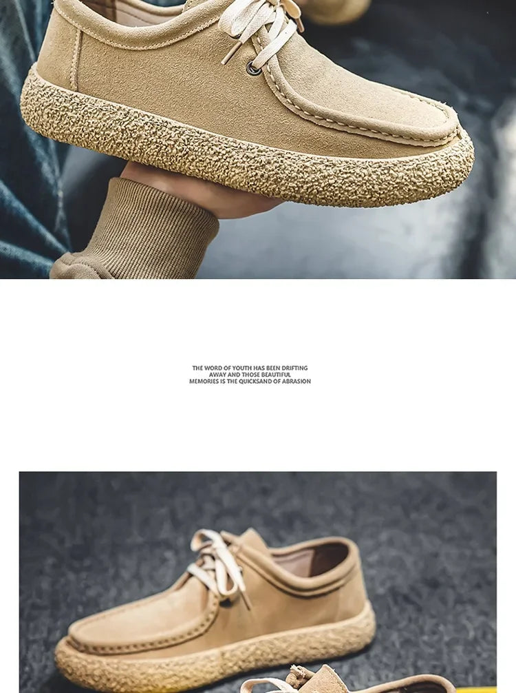 Retro casual men luxury brown suede leather loafers comfor soft sole driving shoes walking sneakers spring autumn moccasin