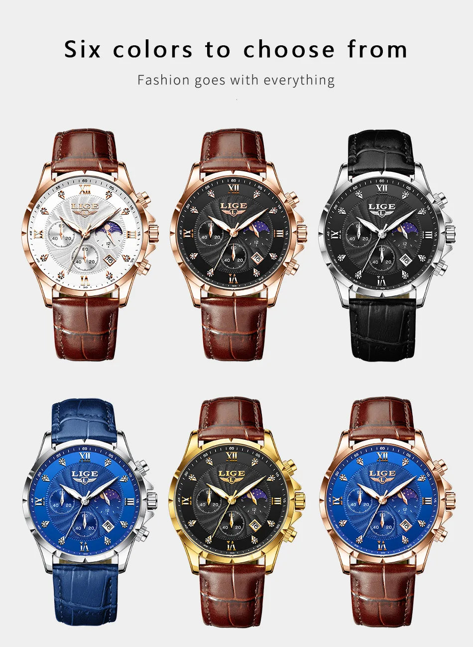 2024 Watches Luxury Men LIGE Brand Fashion Quartz Watches Business Casual Clock Leather Waterproof Mens Wristwatch Reloj Hombre