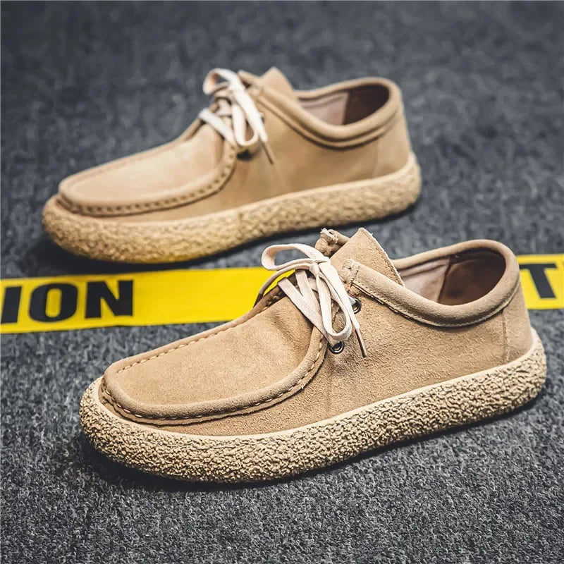 Retro casual men luxury brown suede leather loafers comfor soft sole driving shoes walking sneakers spring autumn moccasin