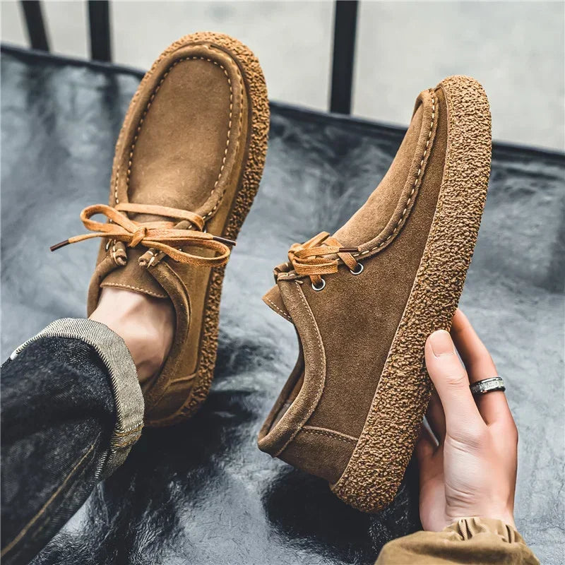 Retro casual men luxury brown suede leather loafers comfor soft sole driving shoes walking sneakers spring autumn moccasin