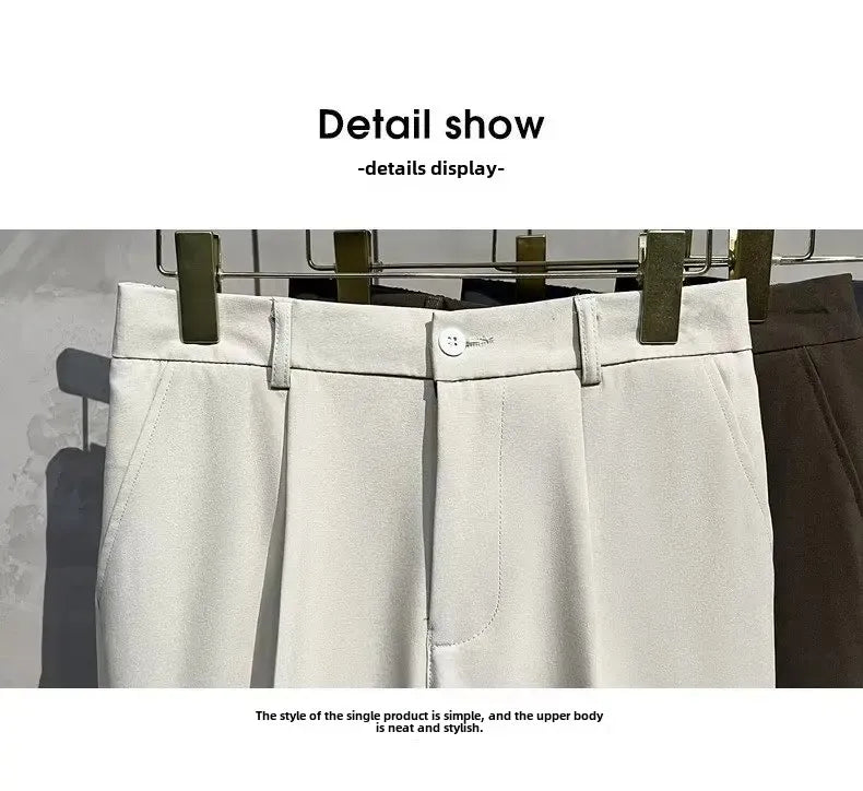 Men's Casual Half-High Waist Slim-Fit Suit Pants Spring Autumn Business No Ironing Required Fashionable Nine-Foot Length