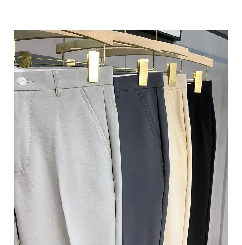 Suit Pants Men Leisure Straight Drape Korean Classic Fashion Business Casual Formal Wear Nine Point Solid Trousers Male H171