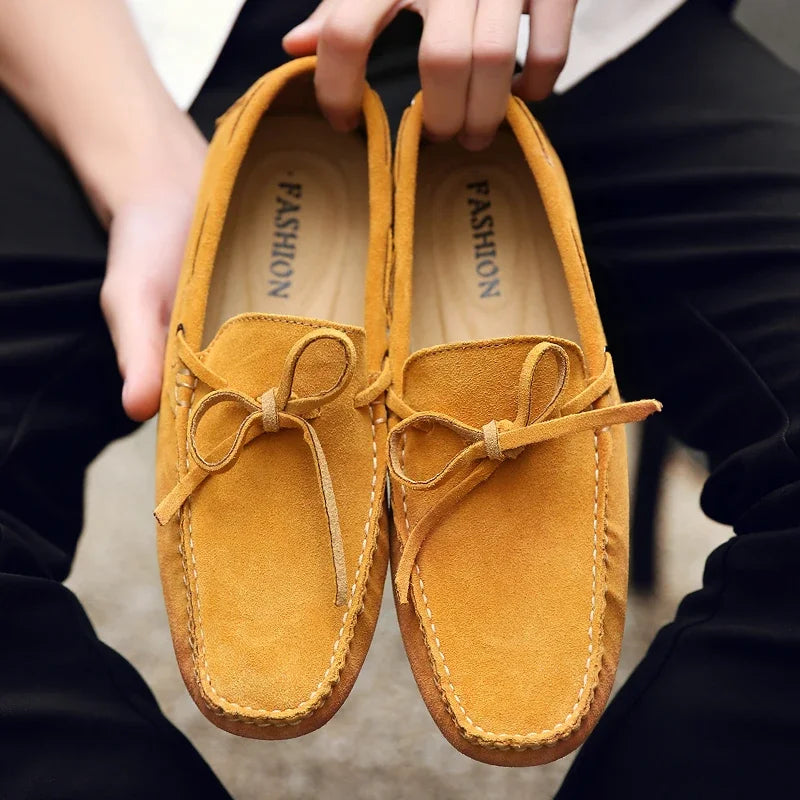 Loafers Men Handmade Leather Shoes Casual Driving Flats Slip-on Moccasins Boat Shoes Plus Size Lace-up lazy bean shoes