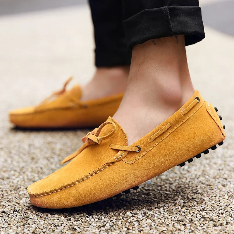 Loafers Men Handmade Leather Shoes Casual Driving Flats Slip-on Moccasins Boat Shoes Plus Size Lace-up lazy bean shoes