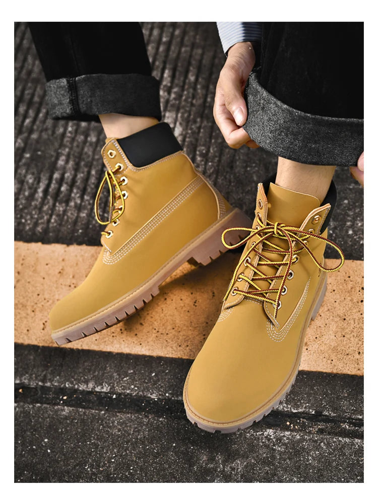 Autumn Classic Work Boots For Men High Quality Brown Unisex Leather Boots Original Brand Man Ankle Boots Botas Para Hombre 2023