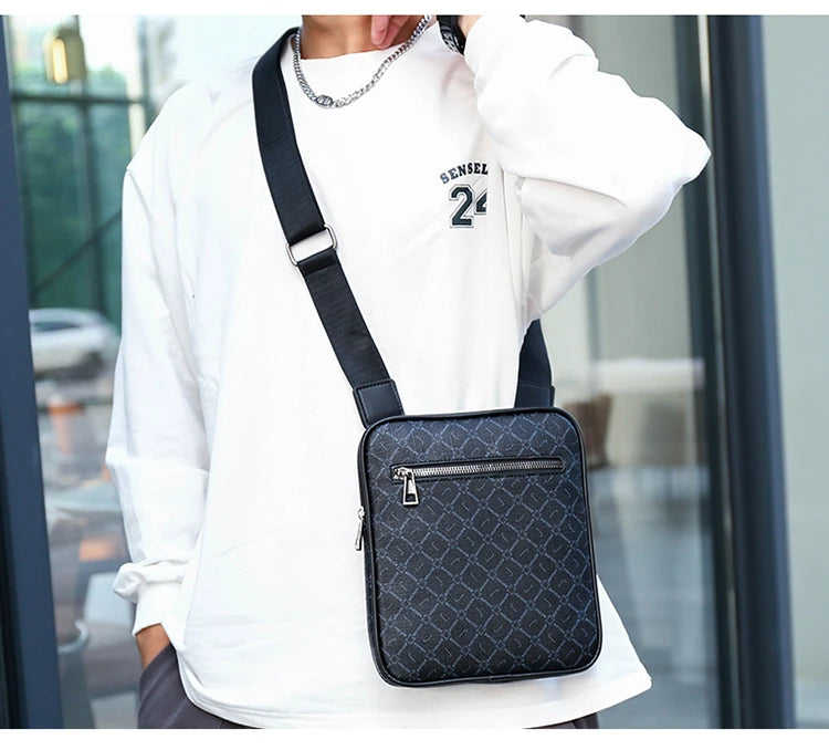 Men's Small Bag Handbag Business Style PU Leather Male Crossbody Bag Phone Bag Vintage Pattern Design Men's Handbag Shoulder Bag