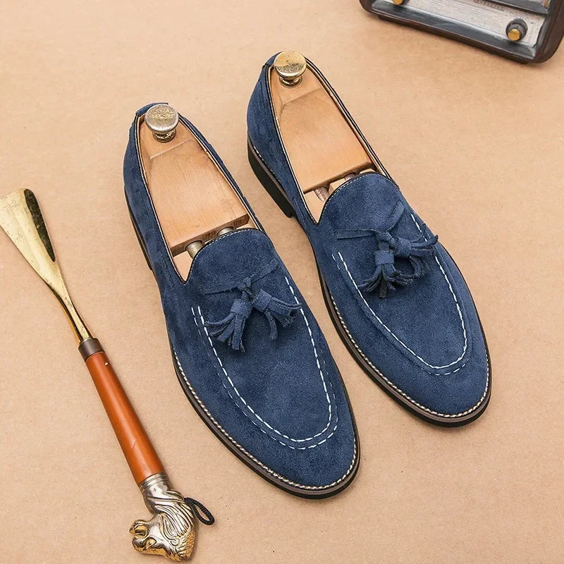 Men's Casual Shoes Suede Genuine Leather Mens Fashion Slip-on Party Wedding Tassels Loafers Men Comfortable Driving Flats New