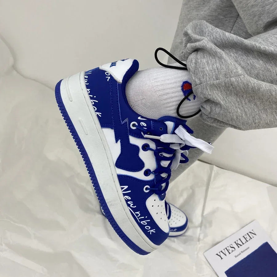 2024 Women Trendy Sneakers Mixed Color Lace-up Thick-soled Casual Shoes Non-slip Women Shoes Round Toe Women Board Shoes