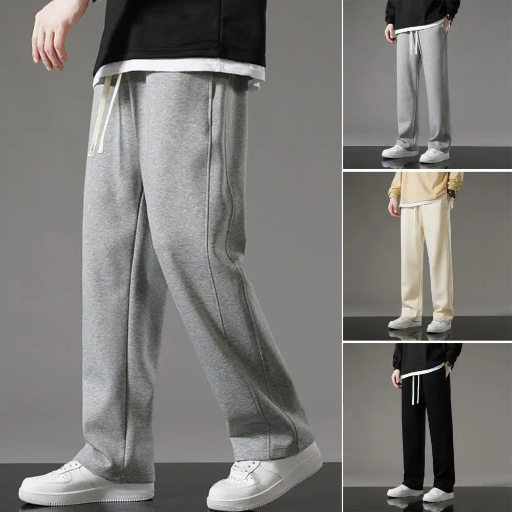 Spring Autumn Men Sweatpants Korean Fashion Sportswear Drawstring Wide Leg Straight Track Pants Cotton Casual Loose Trousers