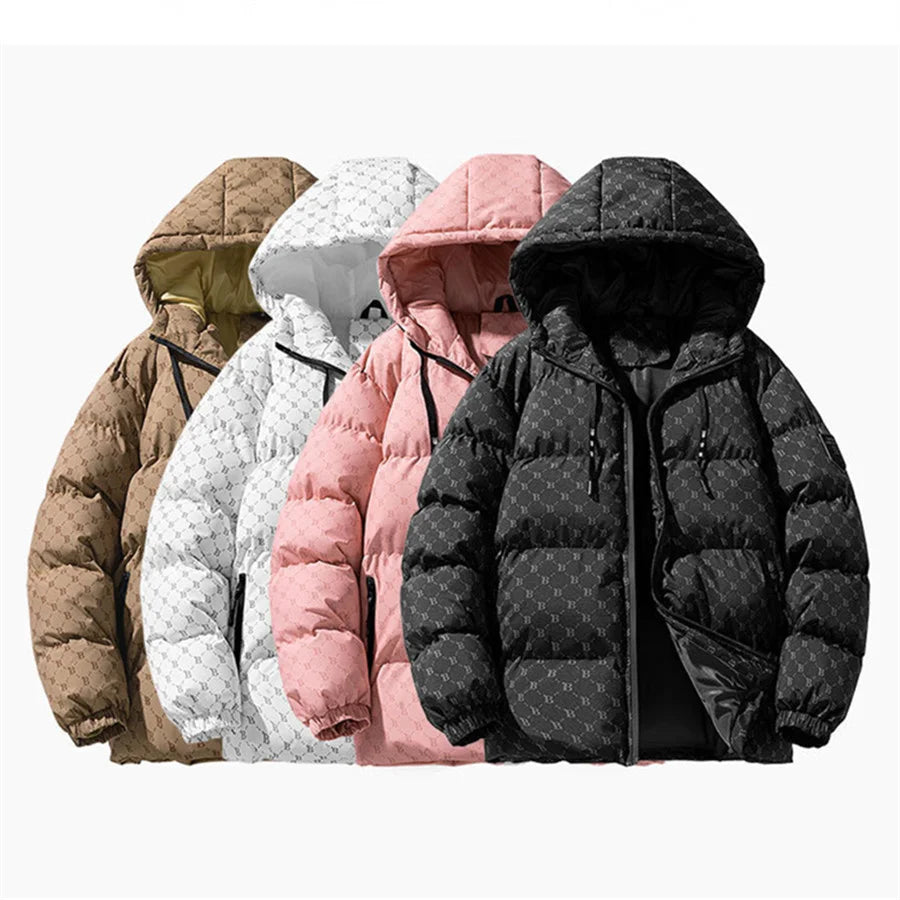 Men's Winter Warm Jacket Thick Cotton Padded Hooded Overcoat Letter Printed Parkas Men's Clothing Fashion Coat Oversize 5XL