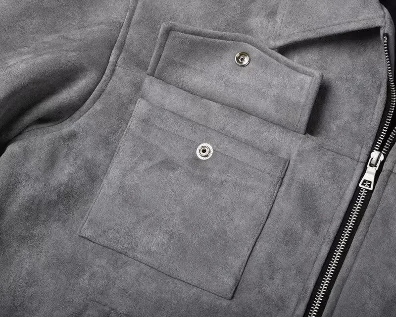 Vintage High Street Suede Material Crock Jacket With Zipper Lapel Casual Short Jacket For Men