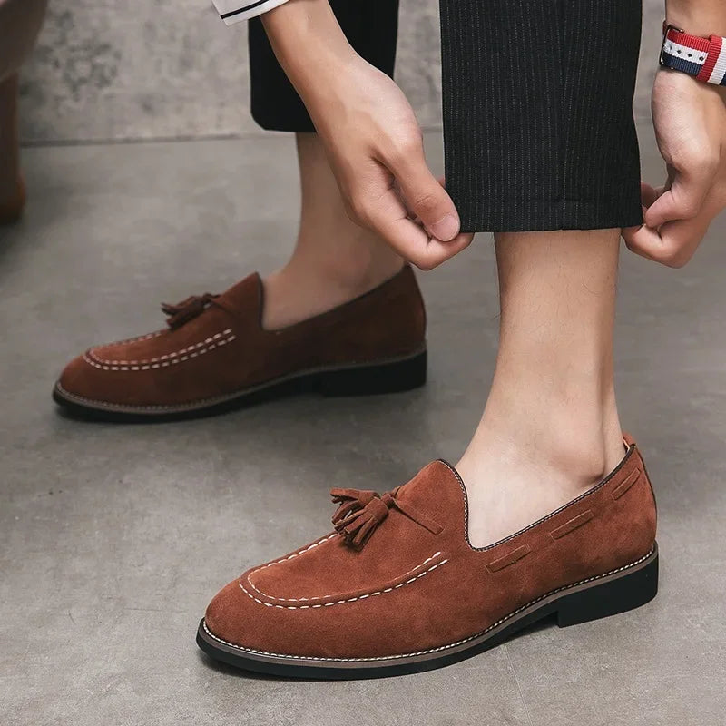 Men's Casual Shoes Suede Genuine Leather Mens Fashion Slip-on Party Wedding Tassels Loafers Men Comfortable Driving Flats New