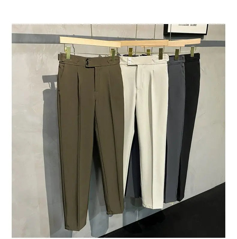 Pants Men Pleated Suit Pants Korean Fashion Ankle Length Streetwear Casual Pants Men Business Wear Trousers 2023 New Brand E84