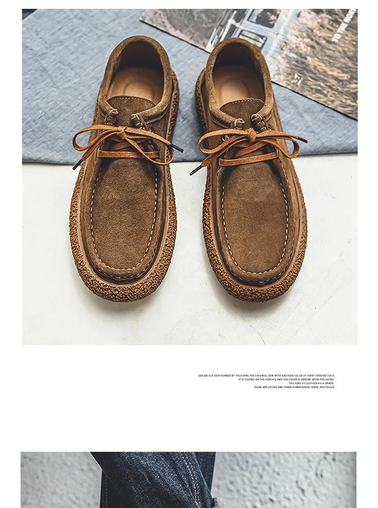 Retro casual men luxury brown suede leather loafers comfor soft sole driving shoes walking sneakers spring autumn moccasin