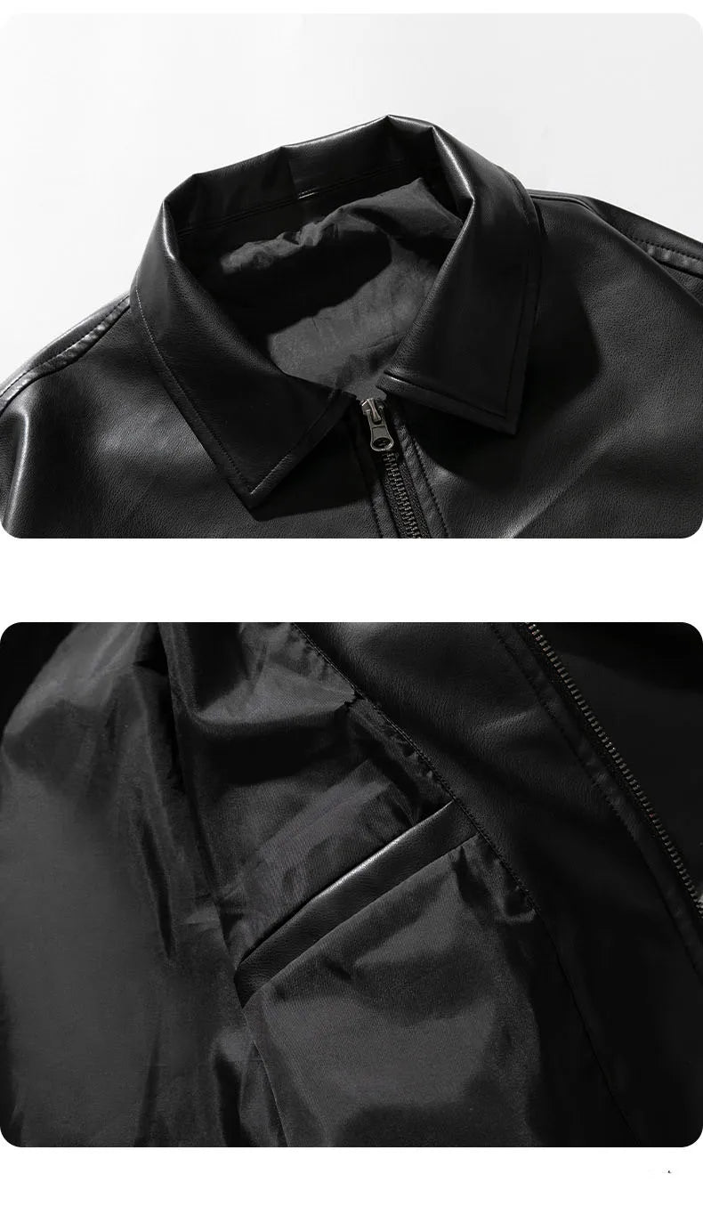 Winter Casual Motorcycle Biker Pu Leather Outwear Male Clothing 2024 Fashion Design Black Leather Coat for Men Women