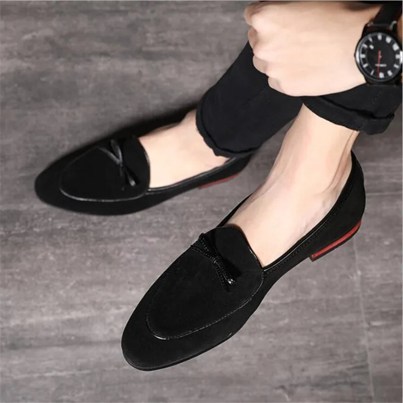 Men's Casual Shoes with Bowknot Genuine Suede Leather Trendy Party Wedding Loafers Flats Mens Driving Moccasins EUR Sizes 38-48