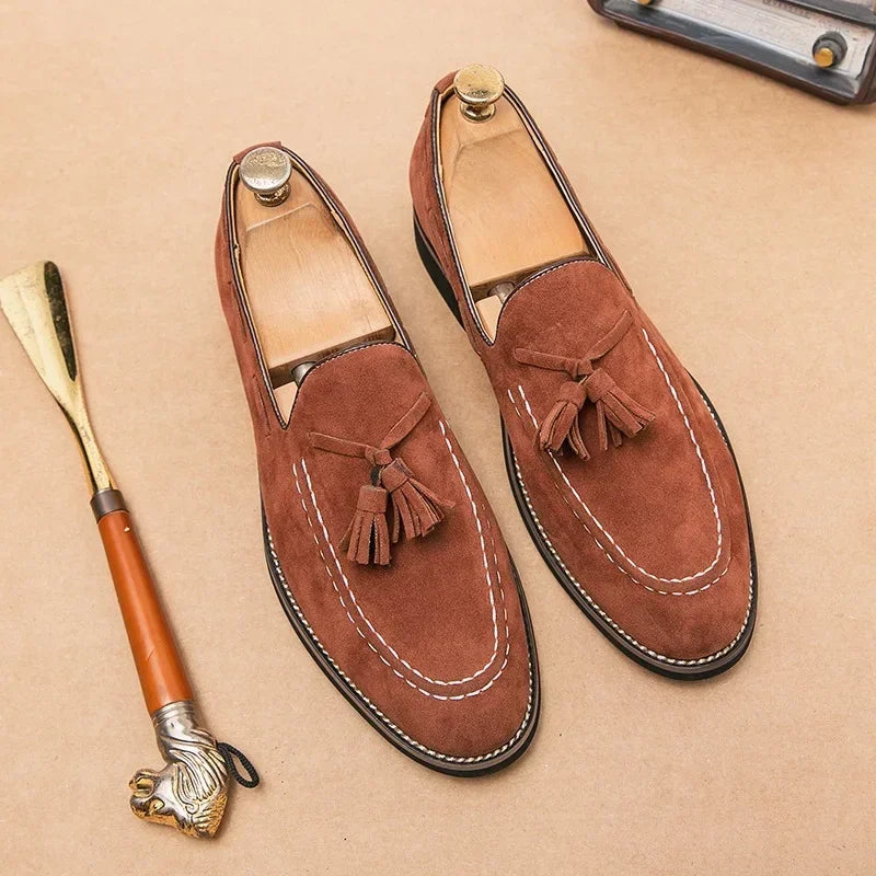 Men's Casual Shoes Suede Genuine Leather Mens Fashion Slip-on Party Wedding Tassels Loafers Men Comfortable Driving Flats New