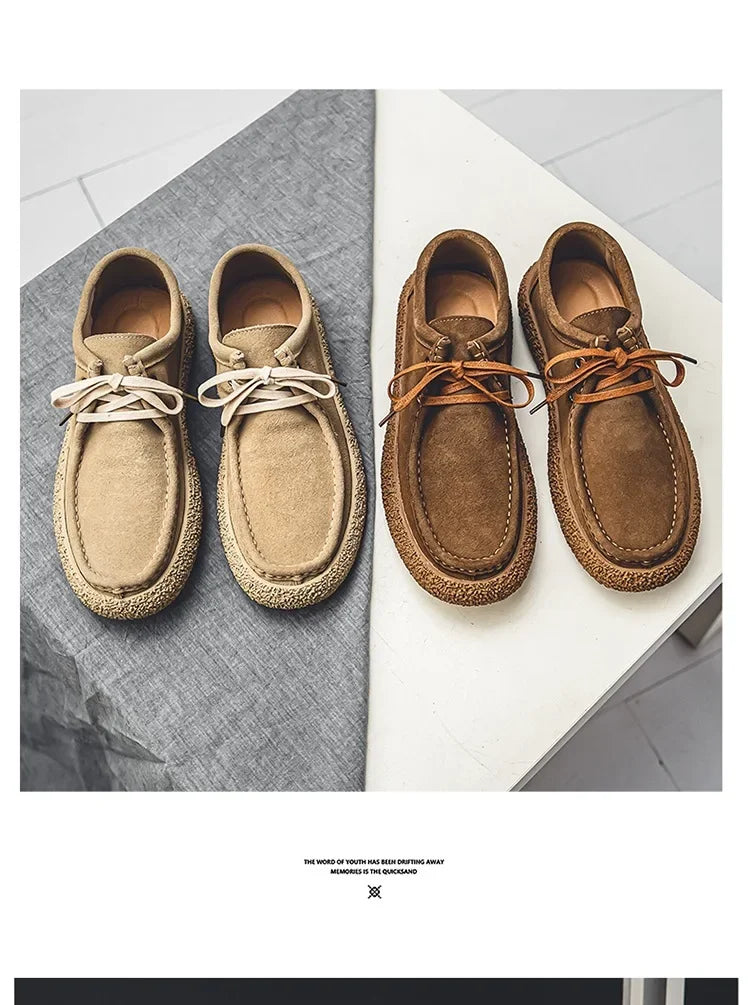 Retro casual men luxury brown suede leather loafers comfor soft sole driving shoes walking sneakers spring autumn moccasin