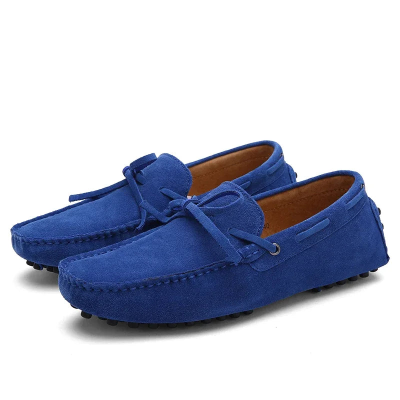 Loafers Men Handmade Leather Shoes Casual Driving Flats Slip-on Moccasins Boat Shoes Plus Size Lace-up lazy bean shoes