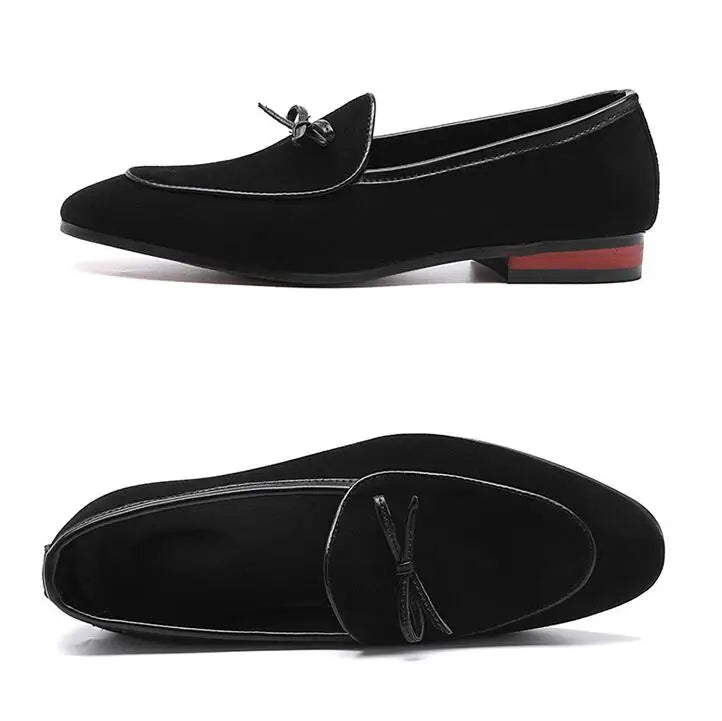 Men's Casual Shoes with Bowknot Genuine Suede Leather Trendy Party Wedding Loafers Flats Mens Driving Moccasins EUR Sizes 38-48