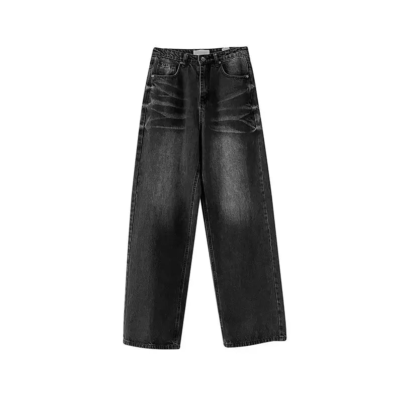 Men's American Gradual Washing Black Baggy Jeans Man Straight Denim Wide-leg Pants