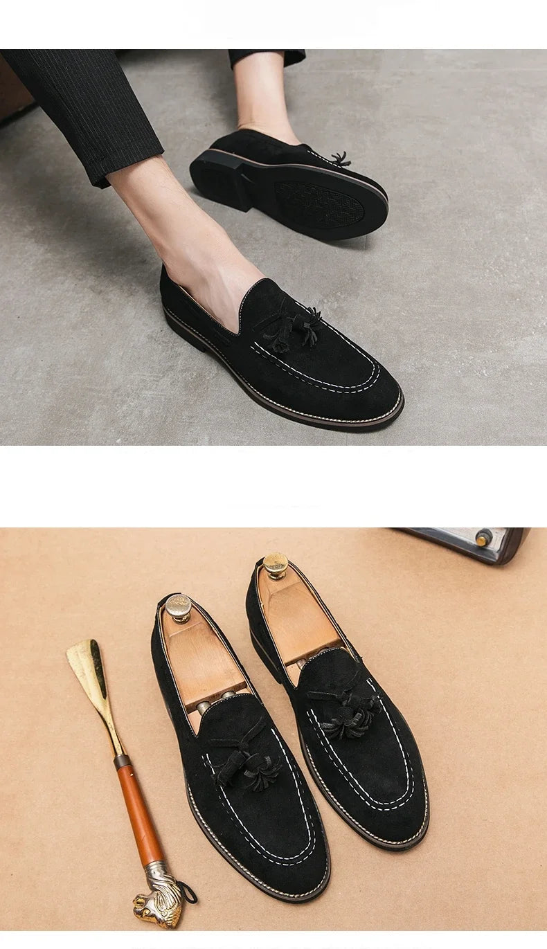 Men's Casual Shoes Suede Genuine Leather Mens Fashion Slip-on Party Wedding Tassels Loafers Men Comfortable Driving Flats New