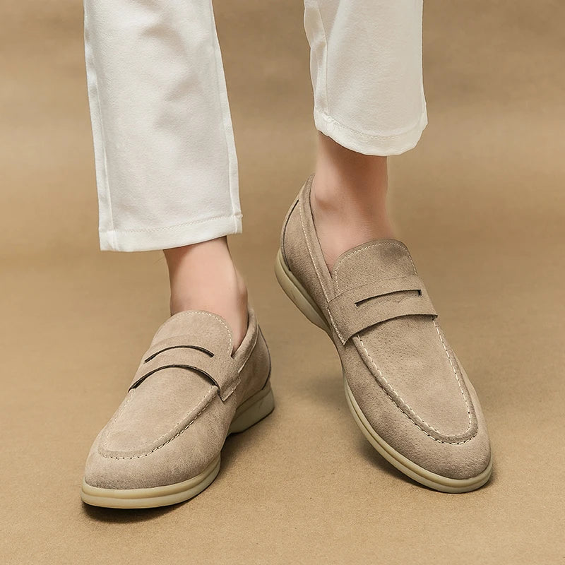 Luxury Suede Genuine Leather Men Shoes Slip on Penny Loafers Men Dress Solid Casual Shoes Gentleman's Party Shoes Free Shipping