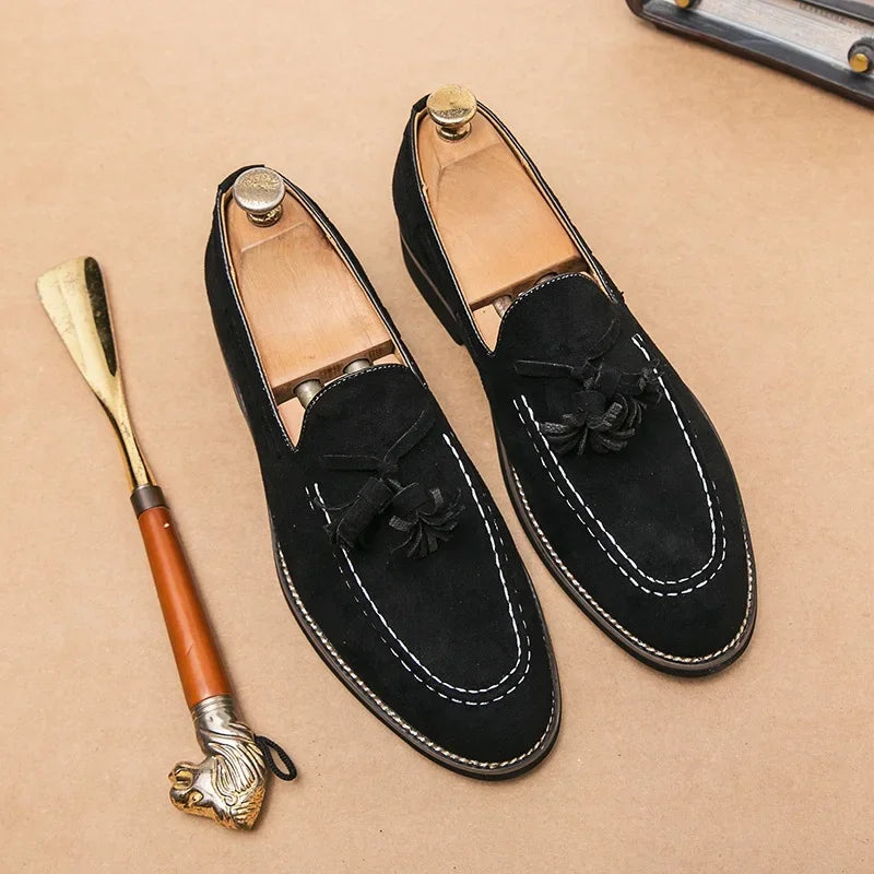 Men's Casual Shoes Suede Genuine Leather Mens Fashion Slip-on Party Wedding Tassels Loafers Men Comfortable Driving Flats New