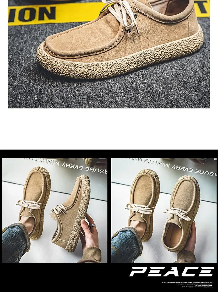 Retro casual men luxury brown suede leather loafers comfor soft sole driving shoes walking sneakers spring autumn moccasin