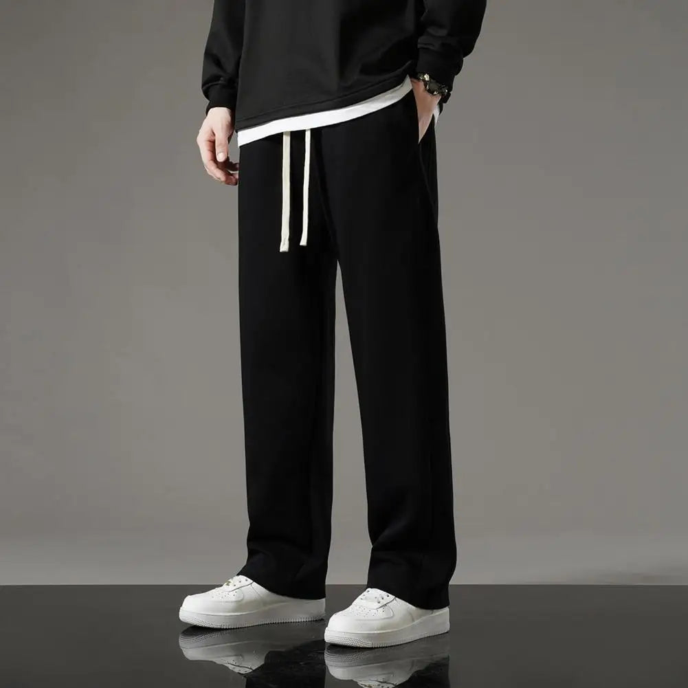 Spring Autumn Men Sweatpants Korean Fashion Sportswear Drawstring Wide Leg Straight Track Pants Cotton Casual Loose Trousers