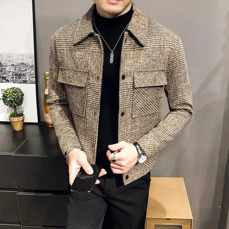 Trendy Autumn and Winter New Men's Jacket Fashionable Jacquard Tweed Style Casual Lapel Closer Fit For Leisure Casual Scenes