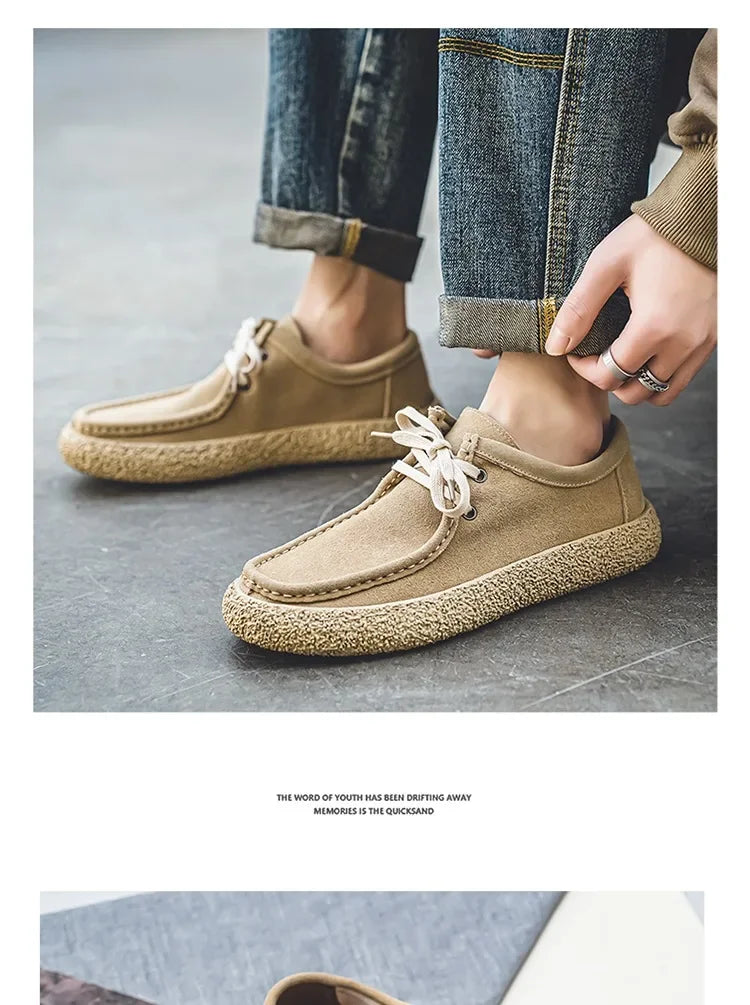 Retro casual men luxury brown suede leather loafers comfor soft sole driving shoes walking sneakers spring autumn moccasin