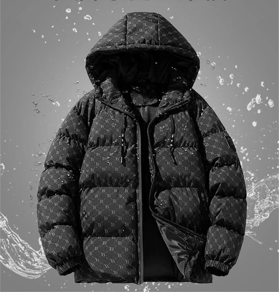 Men's Winter Warm Jacket Thick Cotton Padded Hooded Overcoat Letter Printed Parkas Men's Clothing Fashion Coat Oversize 5XL