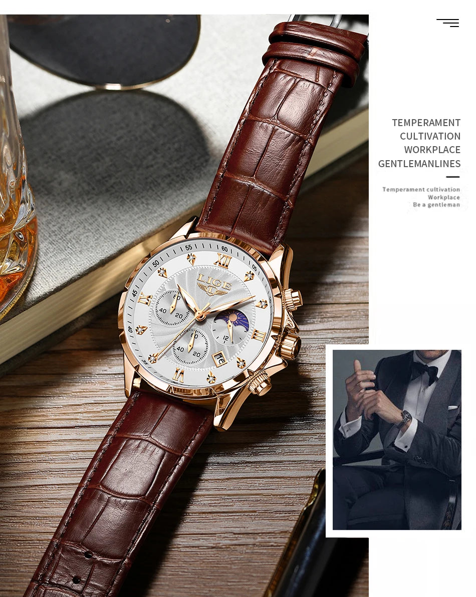 2024 Watches Luxury Men LIGE Brand Fashion Quartz Watches Business Casual Clock Leather Waterproof Mens Wristwatch Reloj Hombre