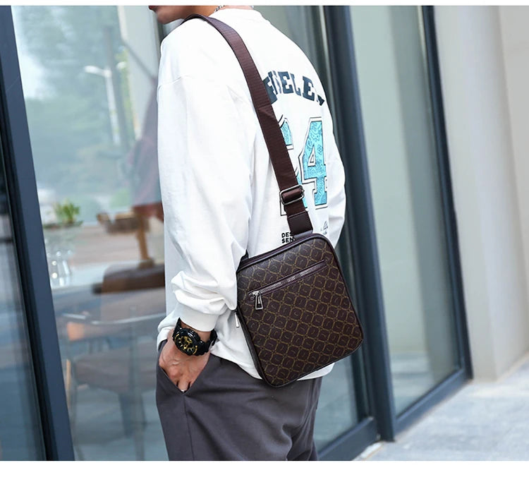 Men's Small Bag Handbag Business Style PU Leather Male Crossbody Bag Phone Bag Vintage Pattern Design Men's Handbag Shoulder Bag