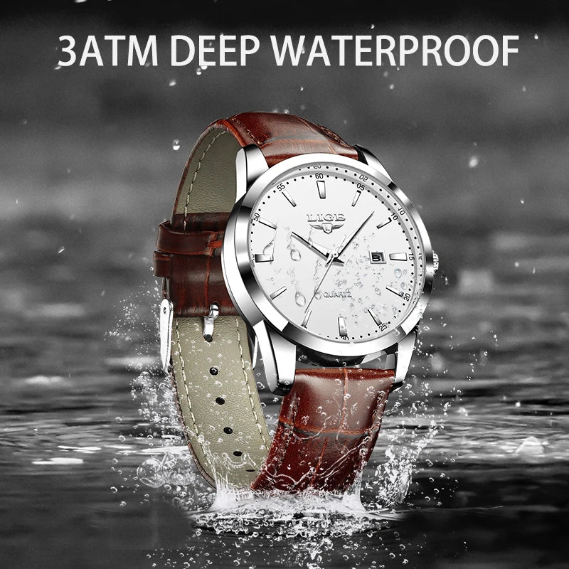 LIGE Luxury Watch Man Fashion Leather Military Sports Waterproof Men's Watch Quartz Calendar Original Men's Watches Reloj Hombre