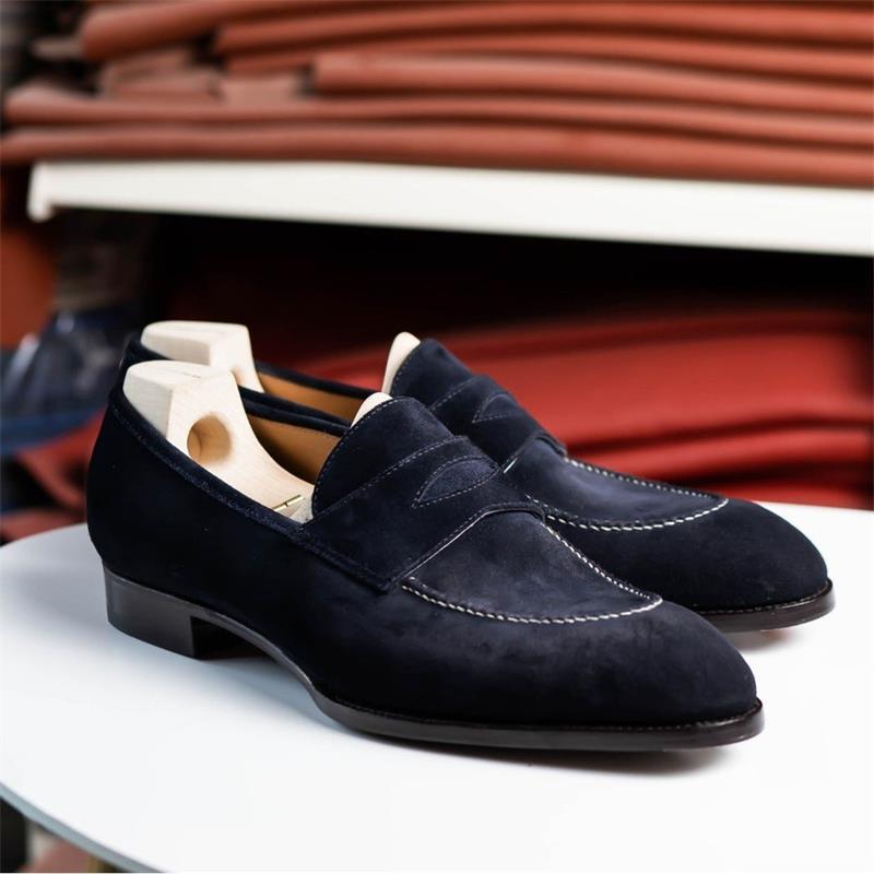 Fashion Loafers Men Shoes Classic Versatile Business Casual Everyday Square Toe Stitches Faux Suede Solid Color Dress Shoes