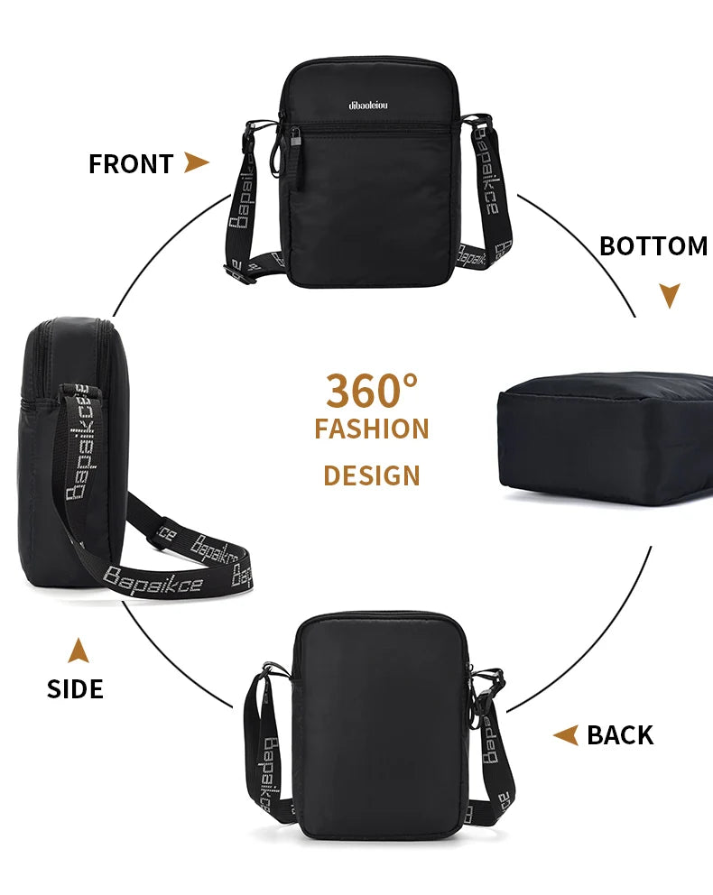 Messenger Sling Bag Men's Fashionable Waterproof Oxford Cloth Zipper Pocket Mobile Phone Bag Travel Men's Crossbody Bag