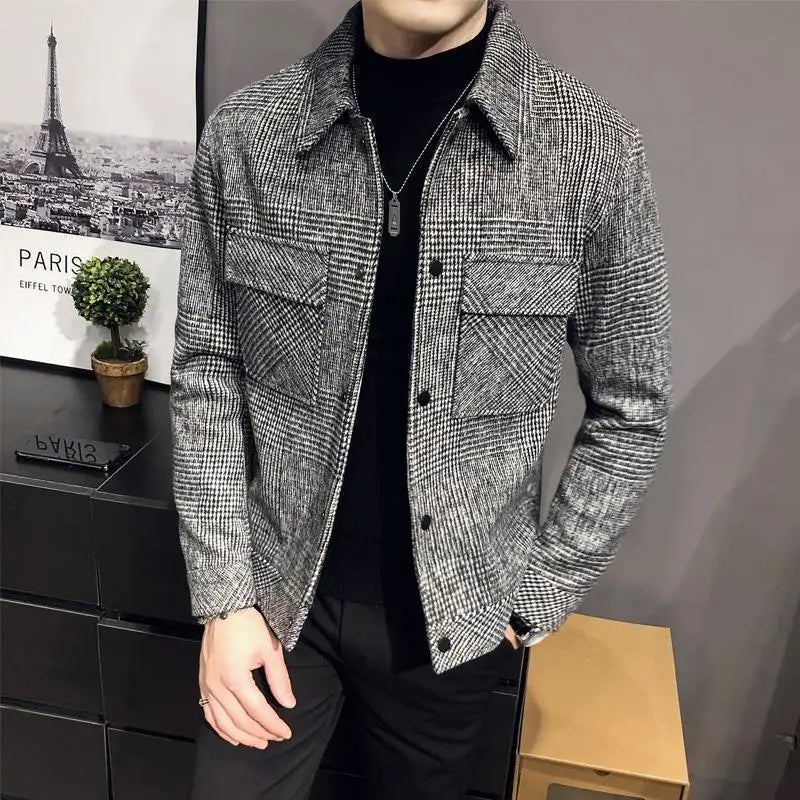 Trendy Autumn and Winter New Men's Jacket Fashionable Jacquard Tweed Style Casual Lapel Closer Fit For Leisure Casual Scenes