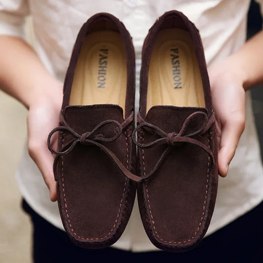 Loafers Men Handmade Leather Shoes Casual Driving Flats Slip-on Moccasins Boat Shoes Plus Size Lace-up lazy bean shoes