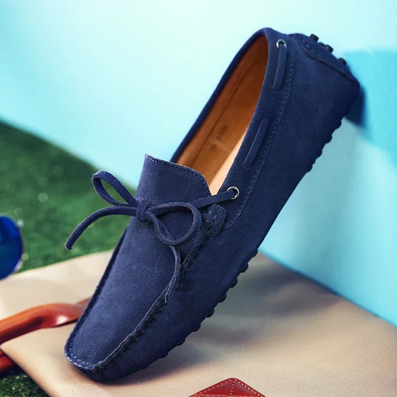 Loafers Men Handmade Leather Shoes Casual Driving Flats Slip-on Moccasins Boat Shoes Plus Size Lace-up lazy bean shoes