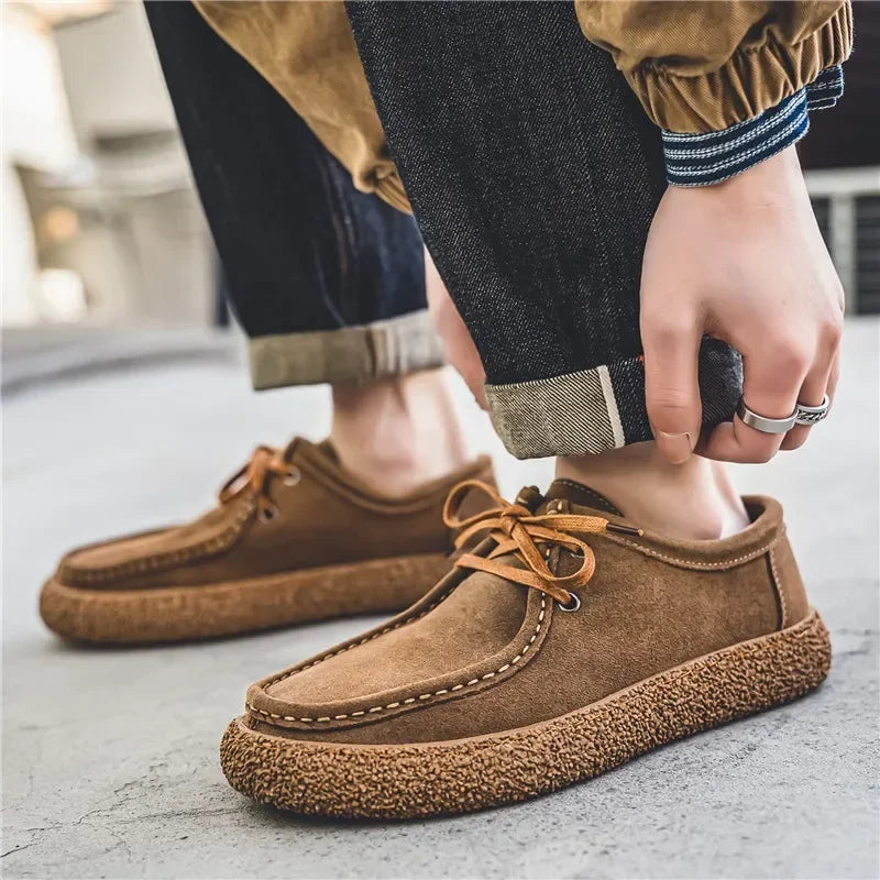 Retro casual men luxury brown suede leather loafers comfor soft sole driving shoes walking sneakers spring autumn moccasin